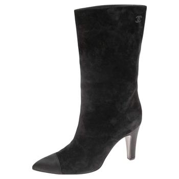 美国香奈儿鞋, [二手商品] Chanel | Chanel Black Suede and Satin Gabrielle Cap Toe Mid Calf Boots Size 39商品图片 5.9折, 满1件减$100, 满减