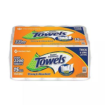 商品Member's Mark Super Premium 2-Ply Select & Tear Paper Towels (150 sheets/roll, 15 rolls)图片