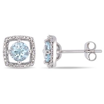 商品Amour | 4/5 CT TGW Aquamarine and Diamond Square Halo Stud Earrings In 10K White Gold,商家Jomashop,价格¥1687图片