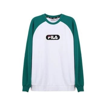 Fila | FILA 男士白色拼绿色棉质胸前刺绣LOGO圆领长袖卫衣 687961-A731 满$1享9.6折, 包邮包税, 独家减免邮费, 满折