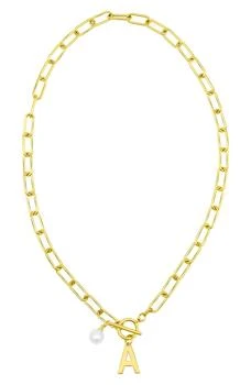 ADORNIA | 14K Gold Plated Initial & Pearl Pendant Necklace,商家Nordstrom Rack,价格¥224
