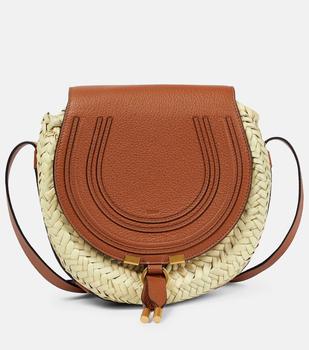 Chloé | Marcie leather-trimmed raffia shoulder bag商品图片,