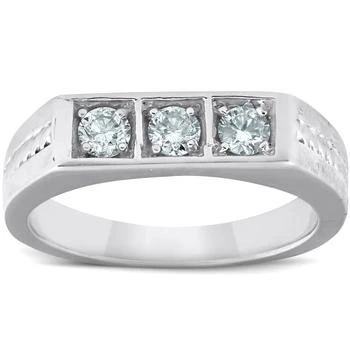 Pompeii3 | 10k White Gold 5/8 Ct 3-Stone Mens Braided Heavy Weight Ring Wedding Band,商家Premium Outlets,价格¥6876