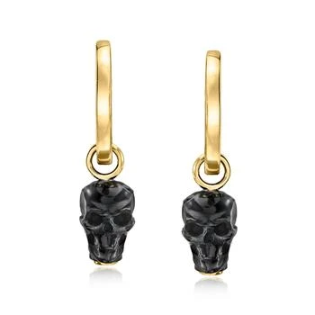 Ross-Simons | Ross-Simons 18kt Gold Over Sterling Hoop Earrings With Removable Onyx Skull Drops,商家Premium Outlets,价格¥1319