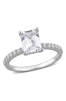 商品DELMAR | 10K White Gold Plated Sterling Silver Emerald Cut Created White Sapphire Ring,商家Nordstrom Rack,价格¥2791图片