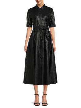 Calvin Klein | ​Belted Faux Leather Maxi A Line Dress商品图片,6折