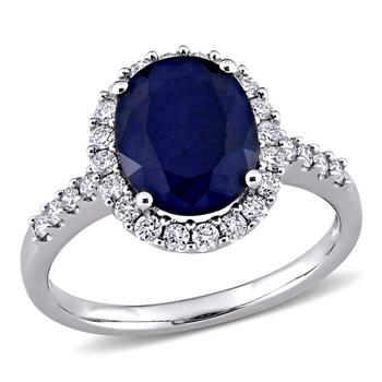 商品3 1/2 CT TGW Oval Diffused Sapphire Halo Ring with 2/5 CT TW Diamonds in 14K White Gold图片