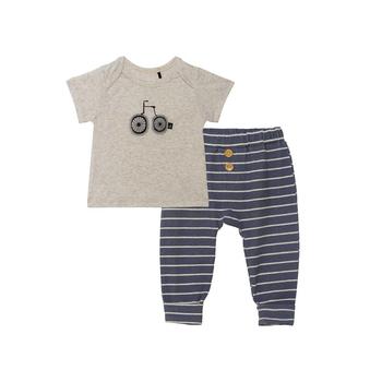 商品Baby Boy Organic Cotton Top And Stripe Pant Set Blue And Oatmeal - Infant,商家Macy's,价格¥183图片