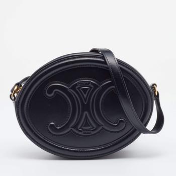 celine triomphe, [二手商品] Celine | Celine Black Leather Cuir Triomphe Oval Crossbody Bag商品图片 8.2折, 满1件减$100, 满减