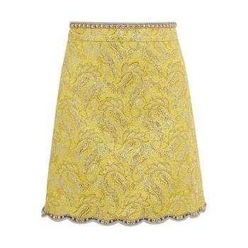 推荐Yellow Brocade Jacquard Mini Skirt商品