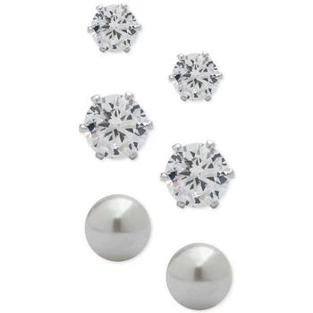 Anne Klein | 3-Pc. Set Crystal and Imitation Pearl Stud Earrings 独家减免邮费