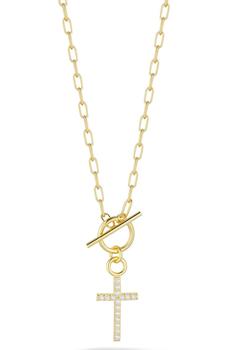 商品GLAZE JEWELRY | Yellow Gold Vermeil Pave CZ Cross Pendant Necklace,商家Nordstrom Rack,价格¥268图片