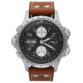 推荐Watch, Men's Swiss Automatic Chronograph Khaki X-Wind Brown Leather Strap 44mm H77616533商品