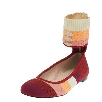 fendi鞋直邮, Fendi | Fendi Multicolor Knit Fabric Rockoko Pointelle Ankle Cuff Ballet Flat Size 38商品图片 2.5折
