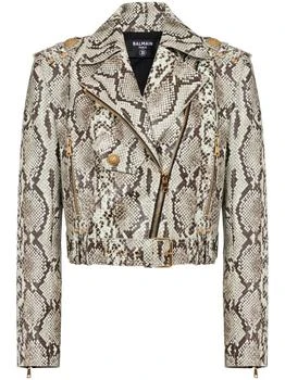 Balmain | Balmain Cropped Python Belted Leather Biker Jacket Clothing,商家Baltini,价格¥20711