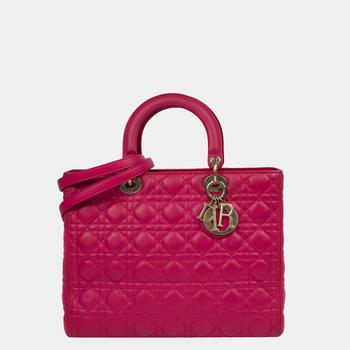推荐Dior Pink Leather Lady Dior Large Cannage Shoulder Bag商品