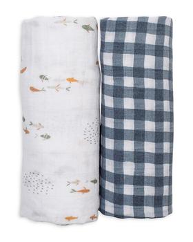 商品Fish and Gingham Printed Cotton Muslin Blankets, Pack of 2 - Baby图片