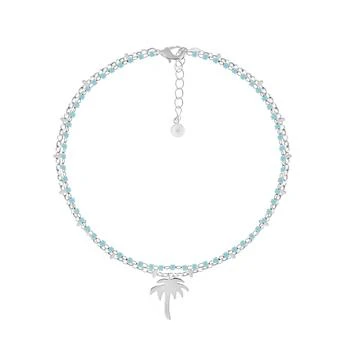 Essentials | Double Row Turquoise Glass Palm Tree Anklet in Silver Plate,商家Macy's,价格¥106