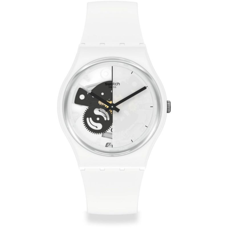 推荐Unisex Swatch Live Time White Bioceramic Watch SO31W101商品