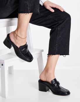 ASOS | ASOS DESIGN Sky padded heeled loafers in black商品图片,额外8.5折, 额外八五折