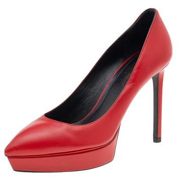 ysl高跟鞋评价, [二手商品] Yves Saint Laurent | Saint Laurent Red Leather Janis Pointed Toe Platform Pumps Size 37商品图片 