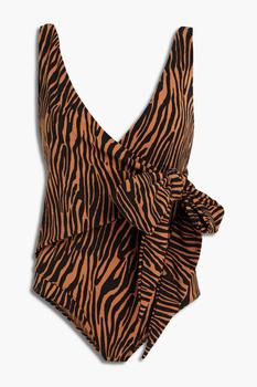 推荐Wrap-effect zebra-print stretch-crepe swimsuit商品