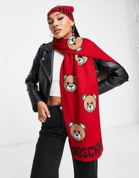 推荐Moschino teddy logo scarf in red商品