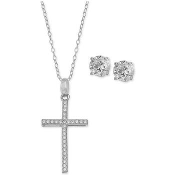 推荐Cubic Zirconia Cross Pendant Necklace and Stud Earrings Set in Sterling Silver, Created for Macy's商品
