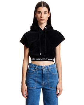 alexander wang卫衣, Alexander Wang | STRETCH CORDUROY CAP SLEEVE HOODIE W/LOGO ELASTIC商品图片 