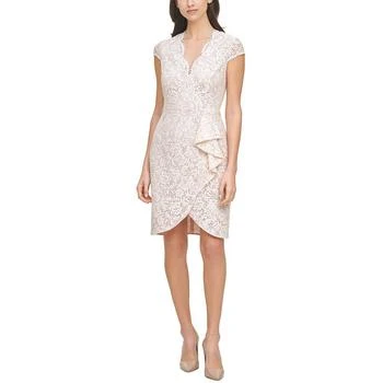 推荐Vince Camuto Womens Petites Lace Cascade Ruffle Bodycon Dress商品