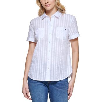 推荐Women's Cotton Textured Stripe Camp Shirt商品