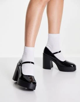 推荐ASOS DESIGN Penny platform mary jane heeled shoes in black商品