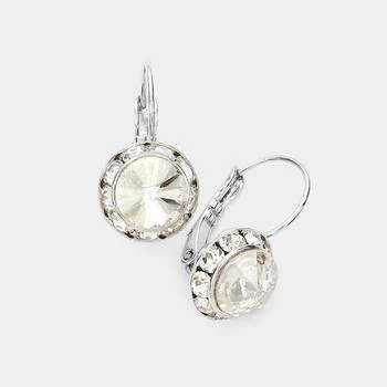 FASHNZFAB | Rivoli Cut Genuine Crystal Lever Back Earrings - Gray, Silver,商家Premium Outlets,价格¥161