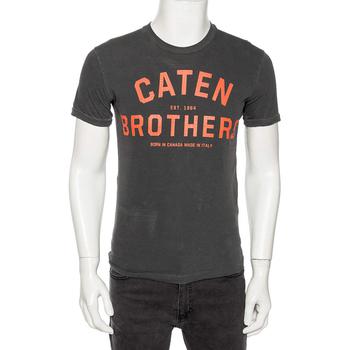 推荐Dsquared2 Grey Canten Brothers Print Dyed Cotton Jersey T-Shirt S商品