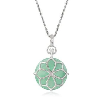Ross-Simons | Ross-Simons Jade Flower Pendant Necklace in Sterling Silver,商家Premium Outlets,价格¥812