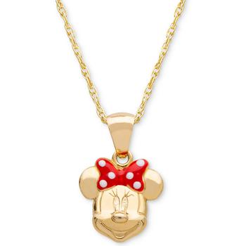Disney | Children's Minnie Mouse 15" Pendant Necklace with Enamel Bow in 14k Gold商品图片,3.5折