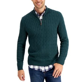 Club Room Men's Cable Knit Quarter-Zip Cotton Sweater, Created for Macy's