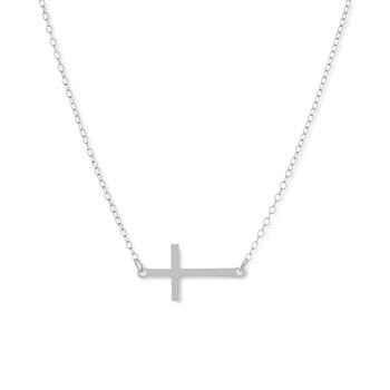 商品East-West Cross Pendant Necklace in Sterling Silver, 16" + 2" extender, Created for Macy's图片