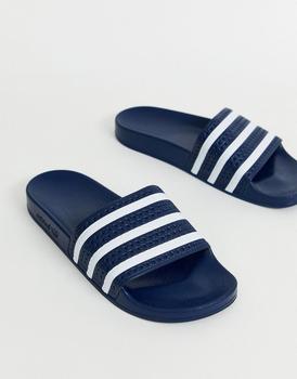 阿迪达斯拖鞋, Adidas | adidas Originals Adilette sliders in navy商品图片 5.5折