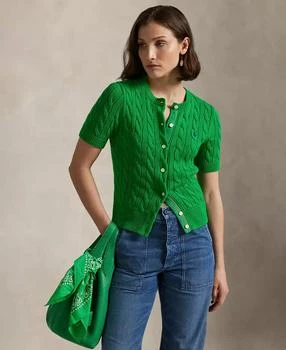 Ralph Lauren | Women's Cable-Knit Cotton Short-Sleeve Cardigan,商家Macy's,价格¥884