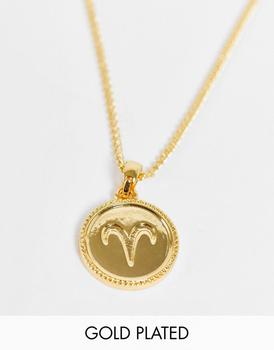 ASOS | ASOS DESIGN 14k gold plated necklace with reversible zodiac aries pendant商品图片,6.2折