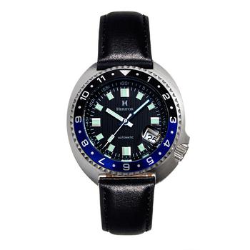 推荐Automatic Pierce Black Genuine Leather Band Watch, 43mm商品