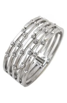 Savvy Cie Jewels | Rhodium Plated Bezel Swarovski Crystal Wide Hinged Bracelet,商家Nordstrom Rack,价格¥336