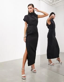 ASOS | ASOS EDITION statement textured high neck sleeveless maxi dress in black 独家减免邮费