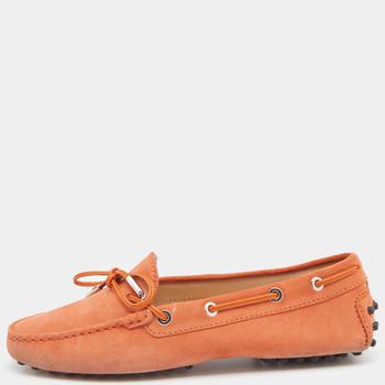 [二手商品] Tod's | Tod's Orange Suede Bow Slip On Loafers Size 38商品图片,4.8折