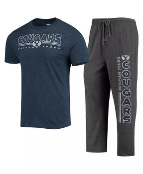 Concepts Sport | Men's Heathered Charcoal, Navy BYU Cougars Meter T-shirt and Pants Sleep Set,商家Macy's,价格¥331