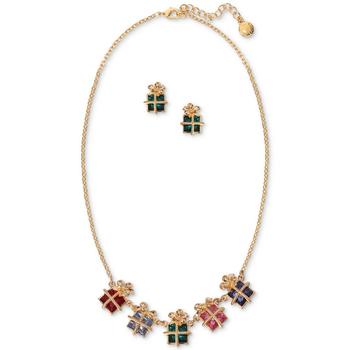 推荐Gold-Tone Multicolor Stone Wrapped Gift Statement Necklace & Stud Earrings Set, Created for Macy's商品