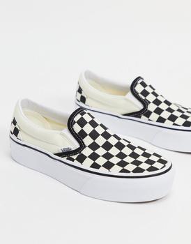 推荐Vans Classic Slip-On Platform checkerboard trainers in black/white商品