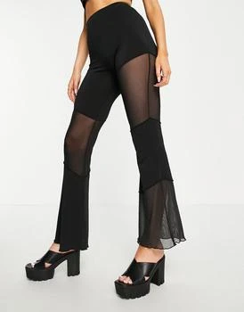 ASOS | ASOS DESIGN patchwork crepe flare trouser in mesh panelling in black 5折, 独家减免邮费
