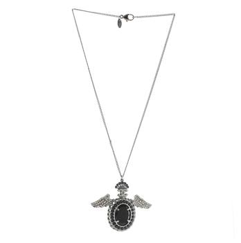 推荐Chanel Black Rhinestones Cabochon Beads Oval Wing Pendant Necklace商品